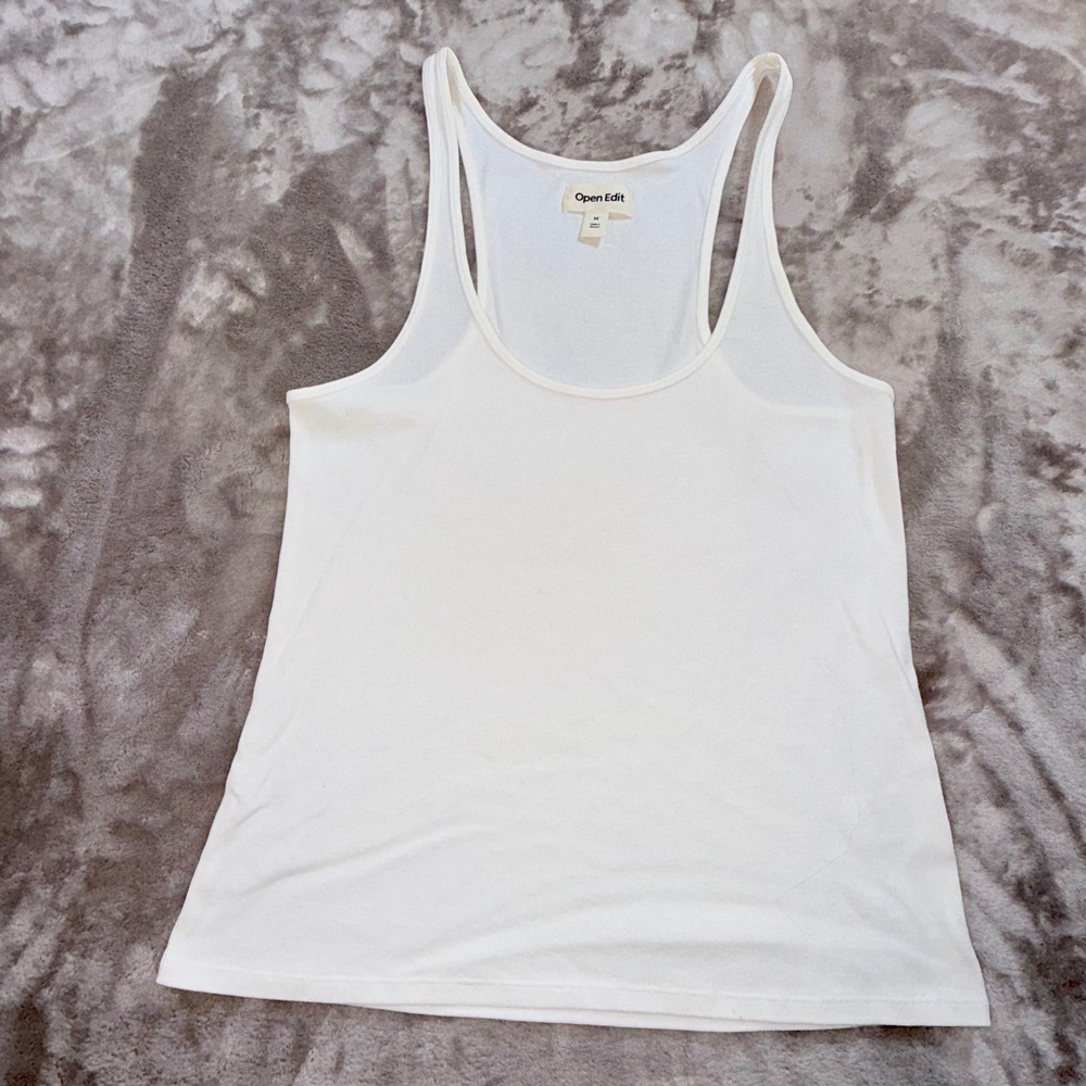 Open Edit Tank Top Womens Medium White Excellent Ribbed Pima Cotton Racerback